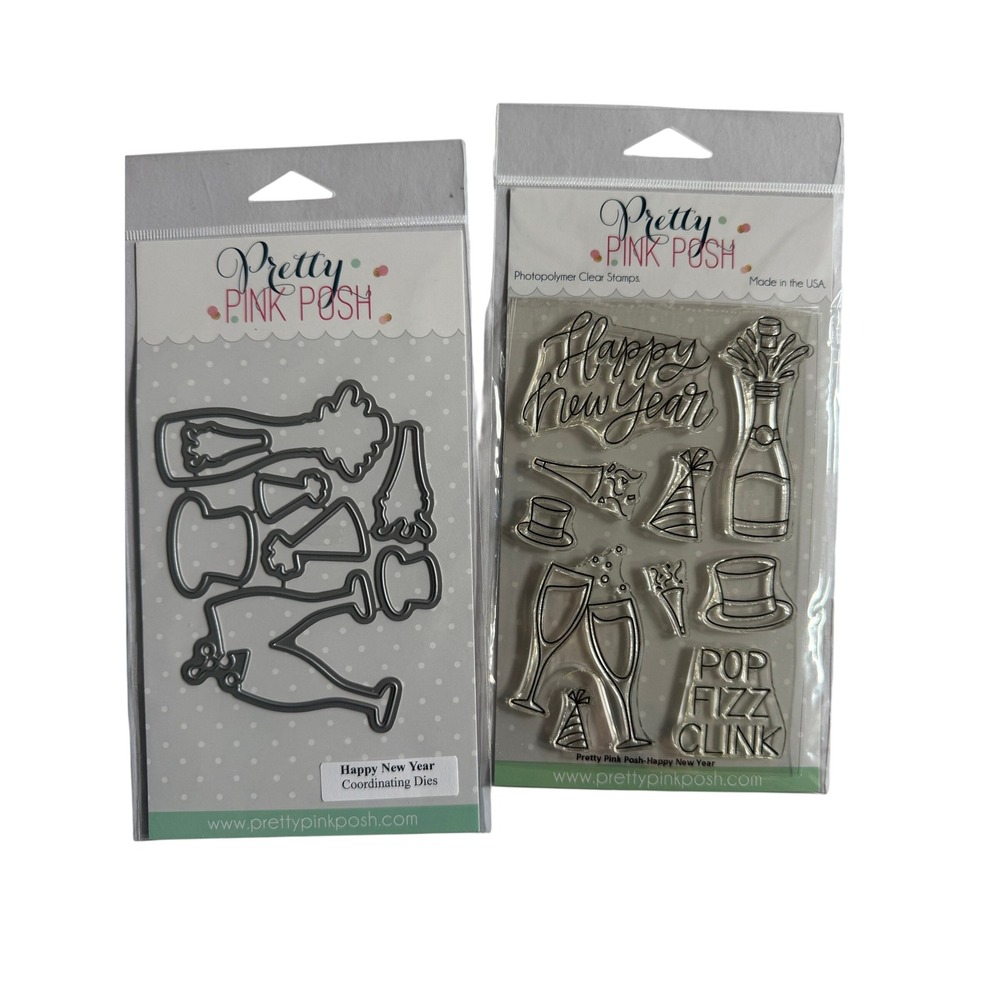 New Pretty Pink Posh Happy New Year Stamp and Die Set Card Making Celebrate